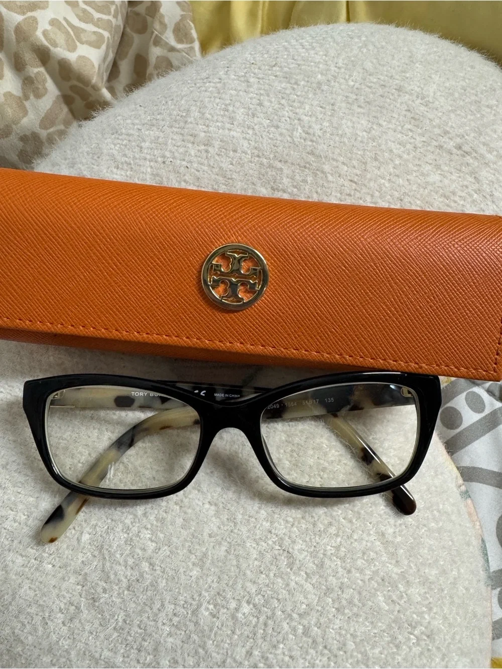 Tory Burch Women's Black Tortoiseshell Reading Glasses with Orange Case